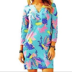 Lilly Pulitzer Shorely Blue Sandstorm Soft Pima Cotton V-Neck Riva Dress